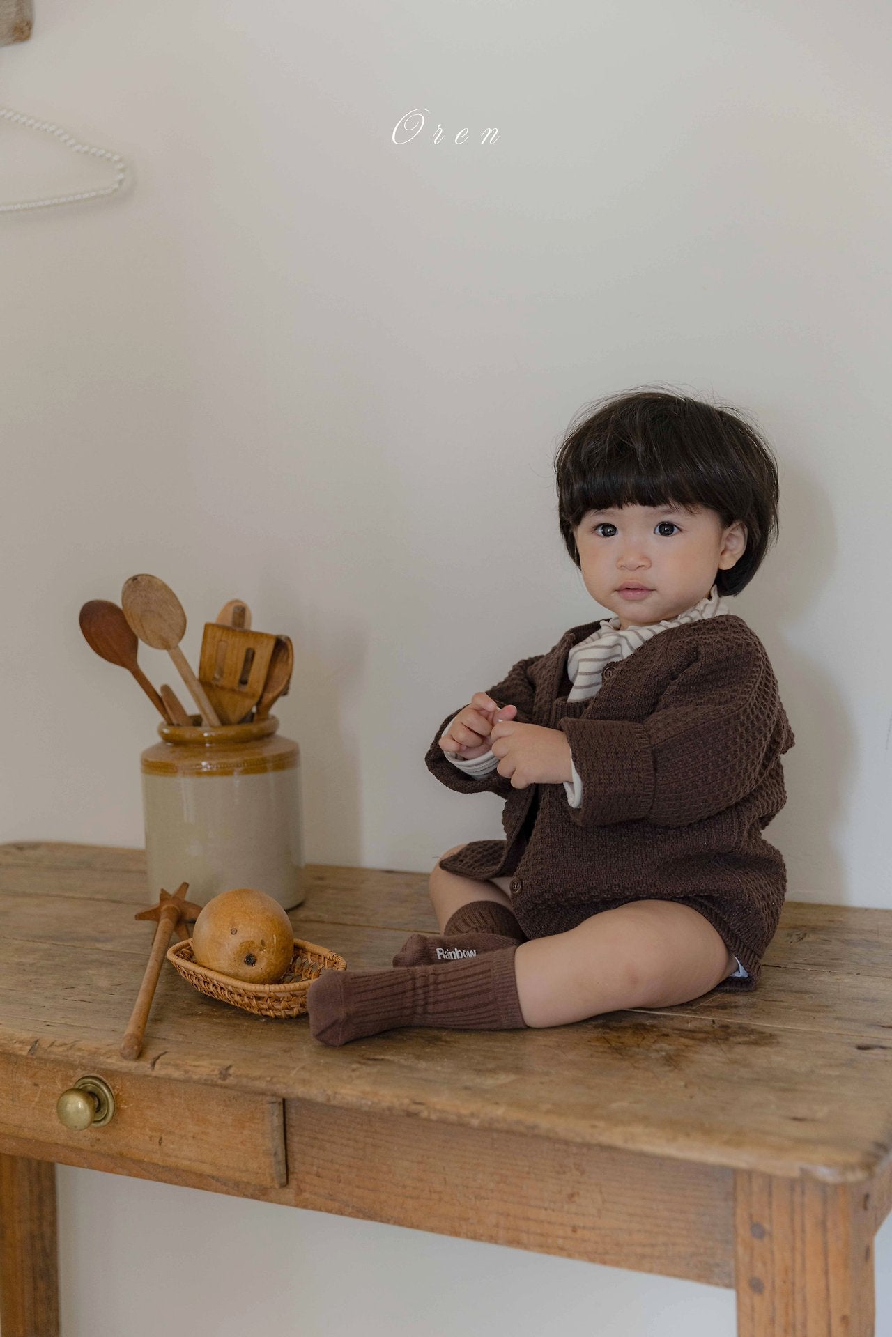 ［OREN］Bruno knit cardigan & overall set