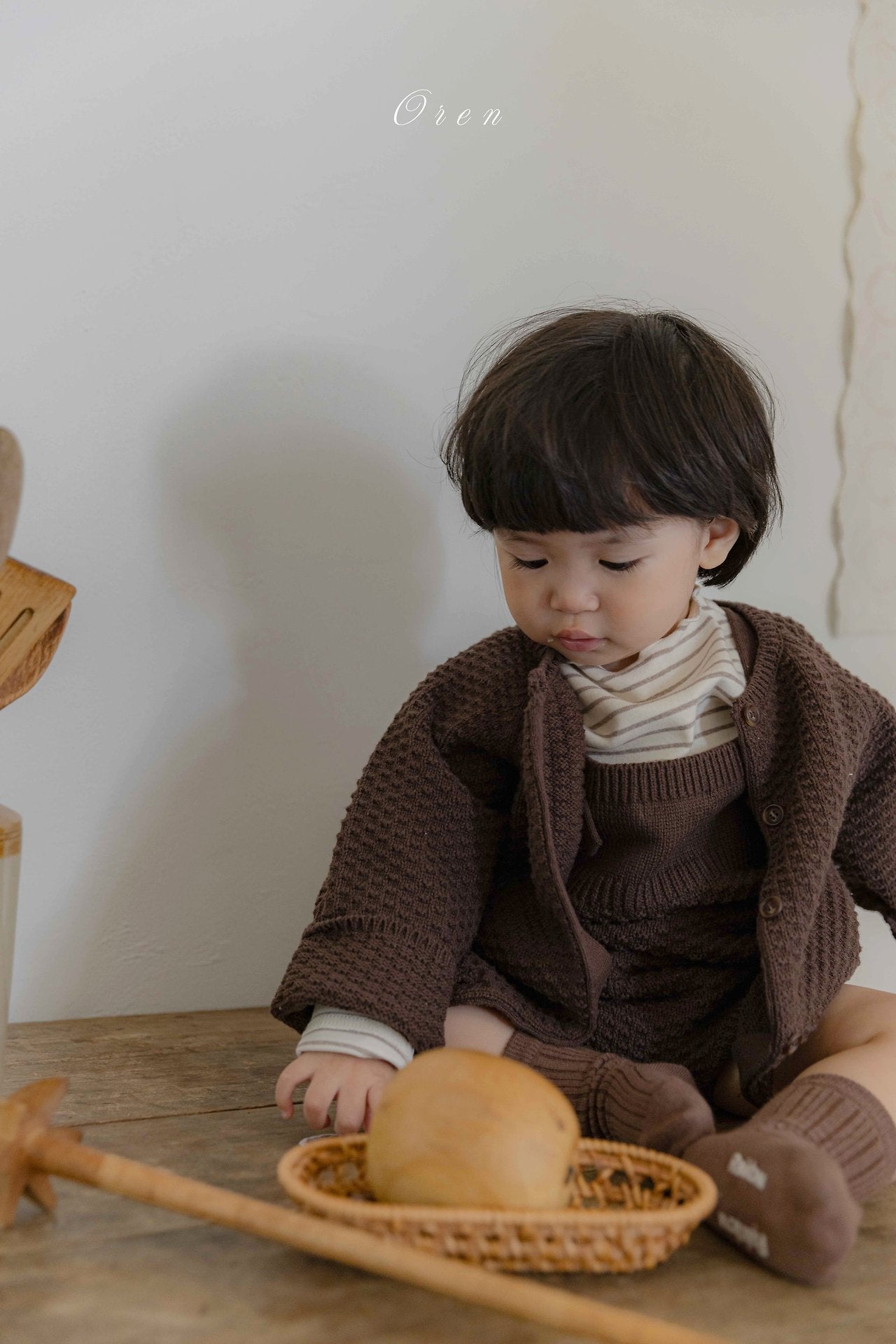 ［OREN］Bruno knit cardigan & overall set