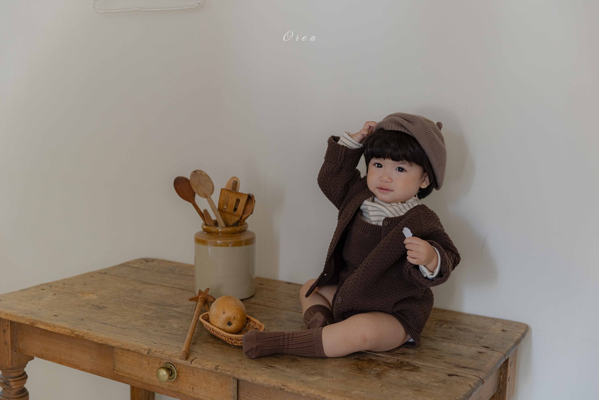 ［OREN］Bruno knit cardigan & overall set