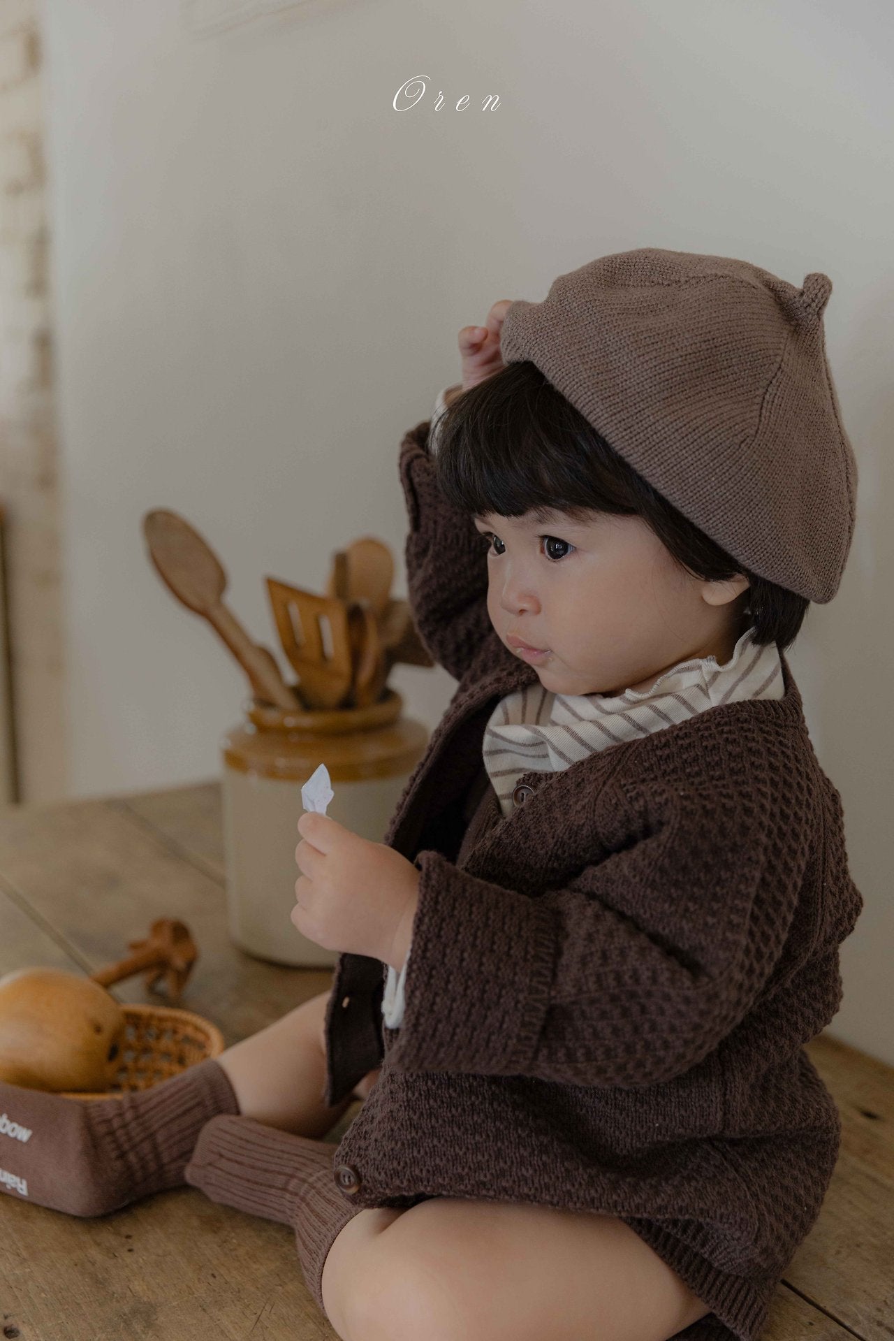 ［OREN］Bruno knit cardigan & overall set