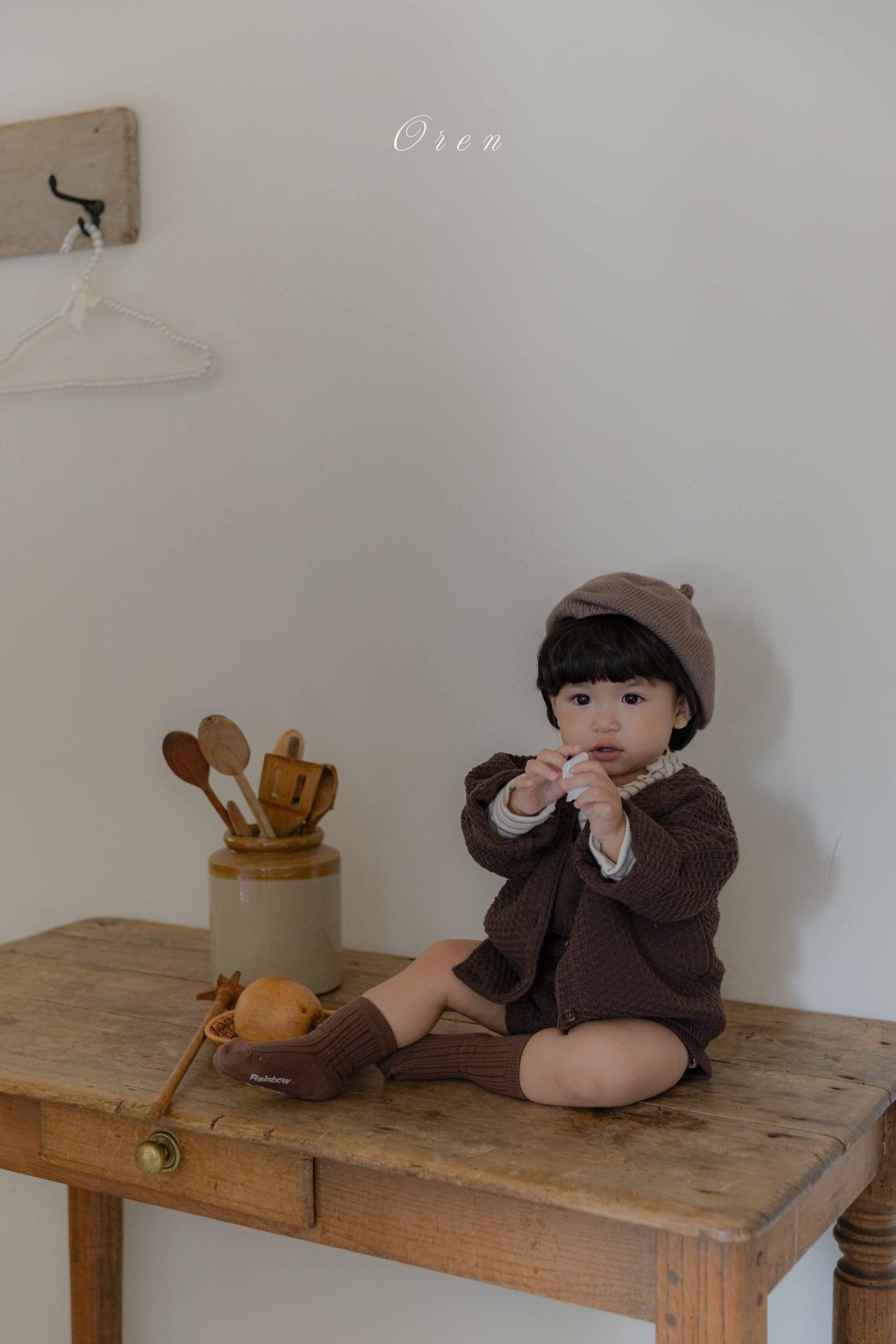 ［OREN］Bruno knit cardigan & overall set