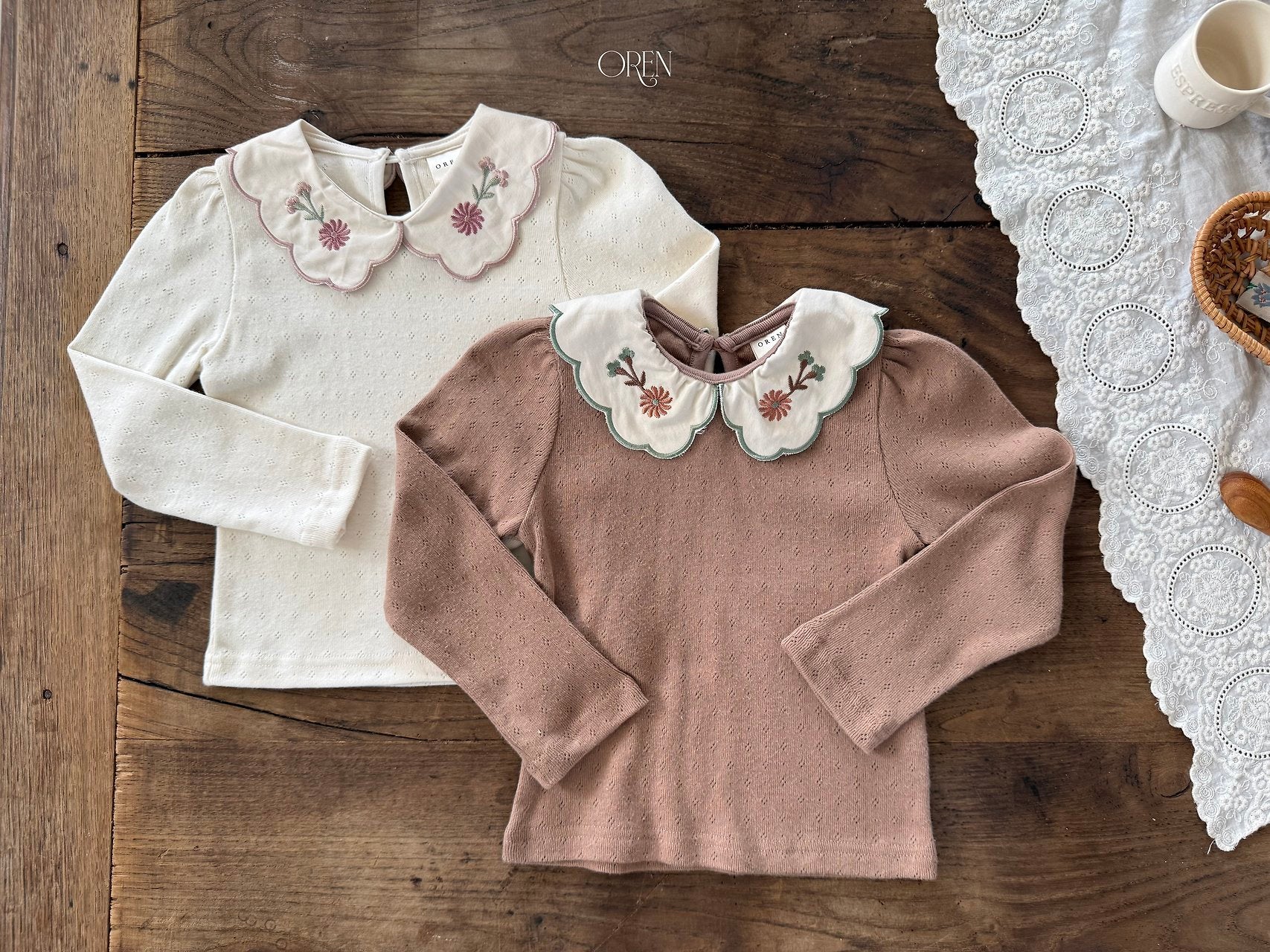 ［OREN］Cecil eyelet collar tee