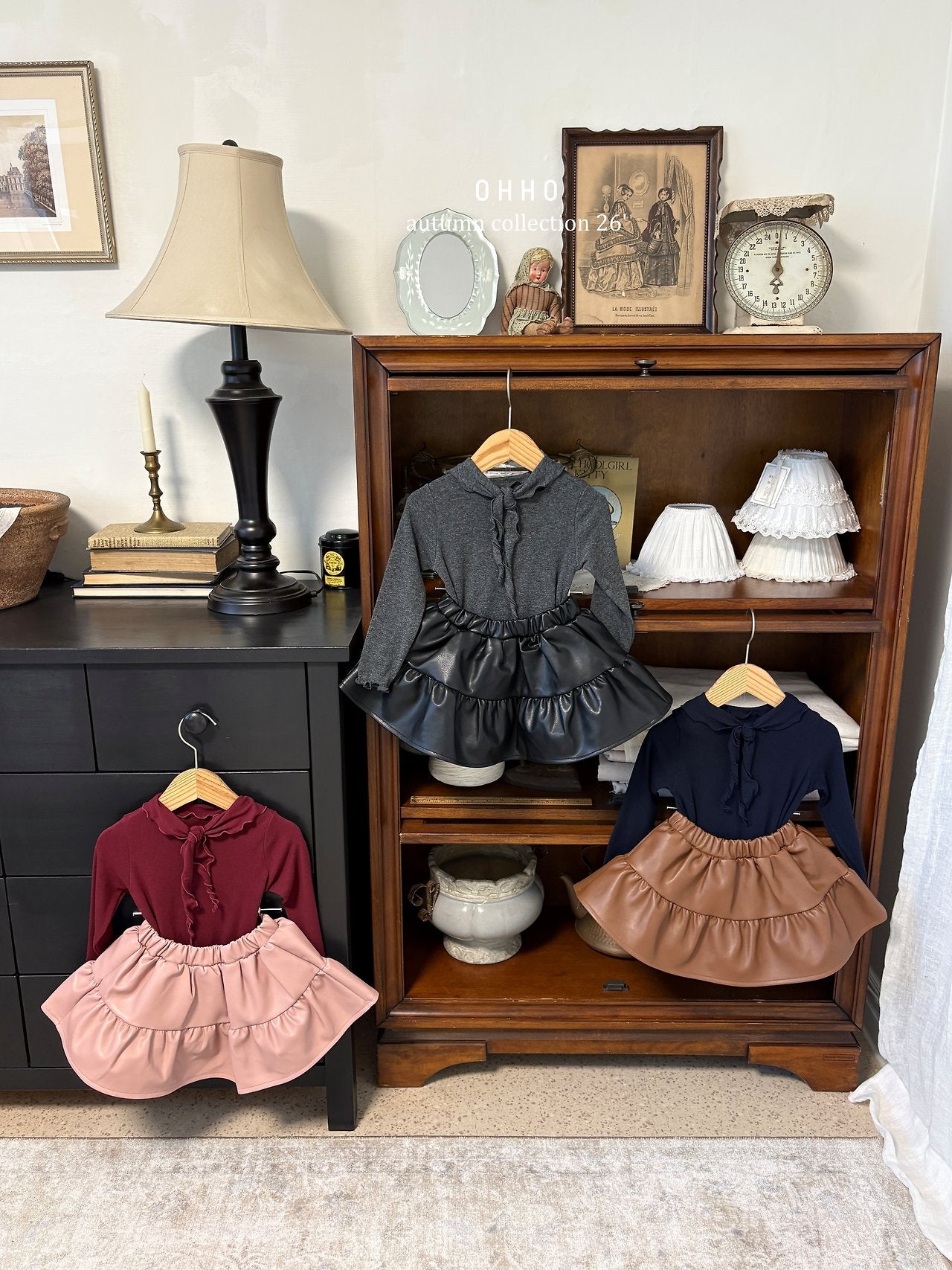 ［ohho］Leather shirring skirt