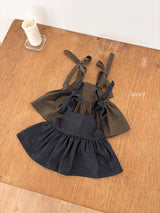 ［ohho］Herringbone denim strap blouse