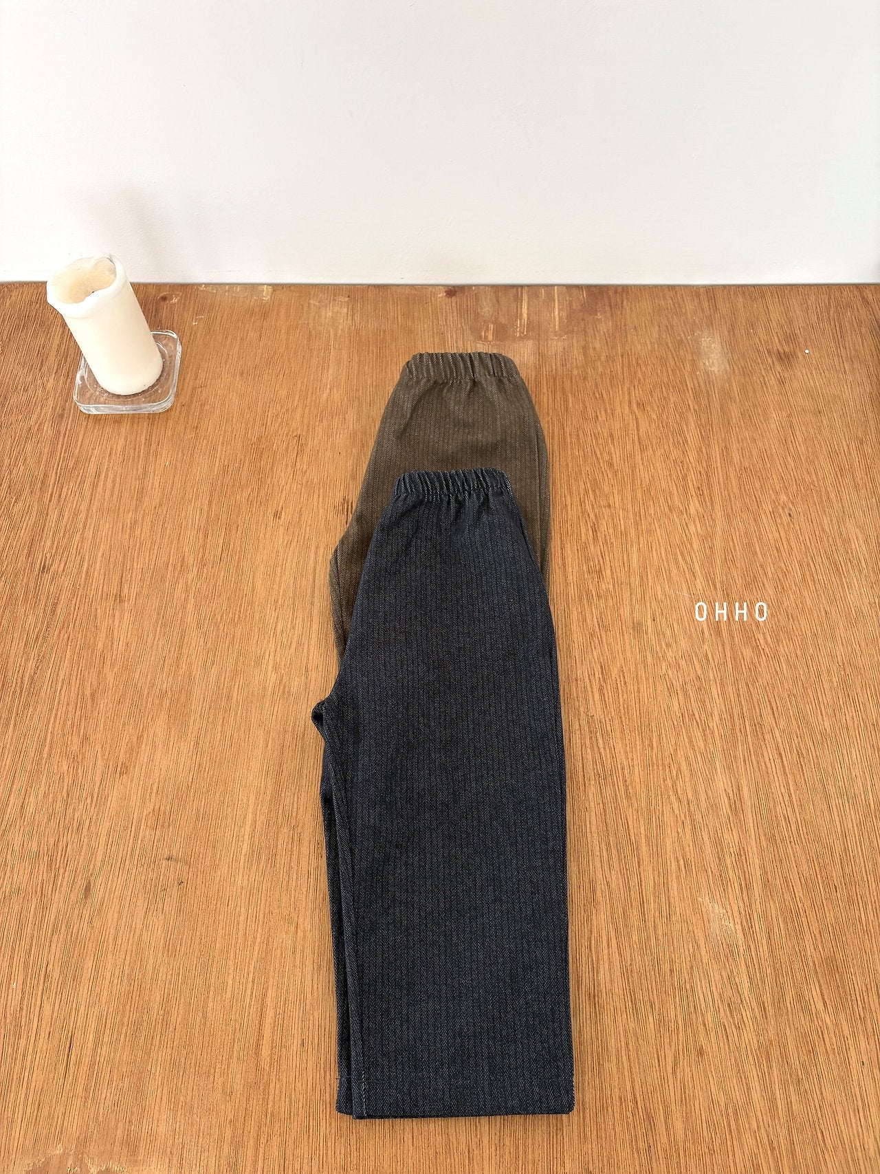 ［ohho］Herringbone denim strap pants