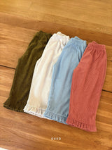 ［ohho］Soft corduroy frill pants