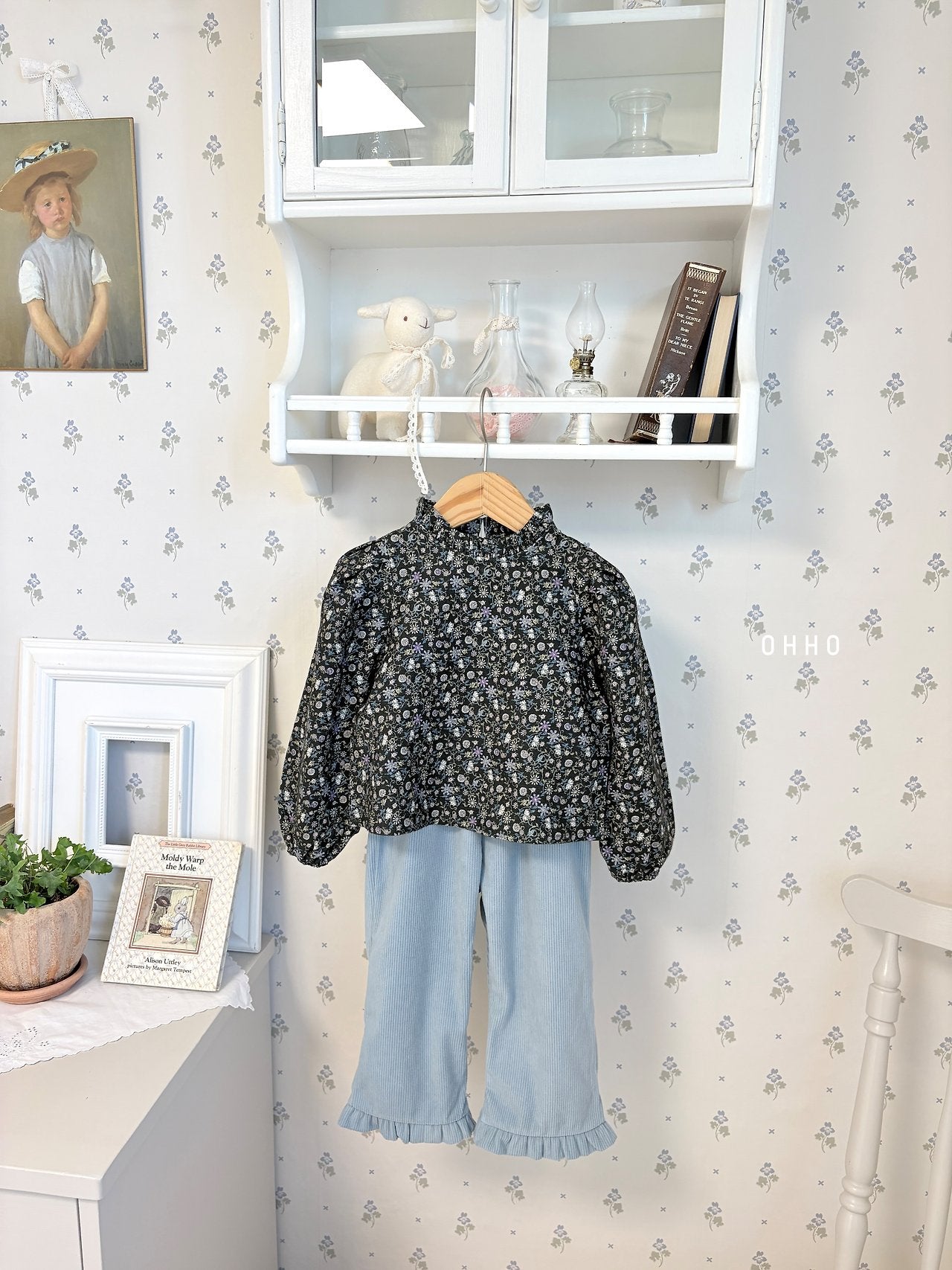［ohho］Soft corduroy frill pants