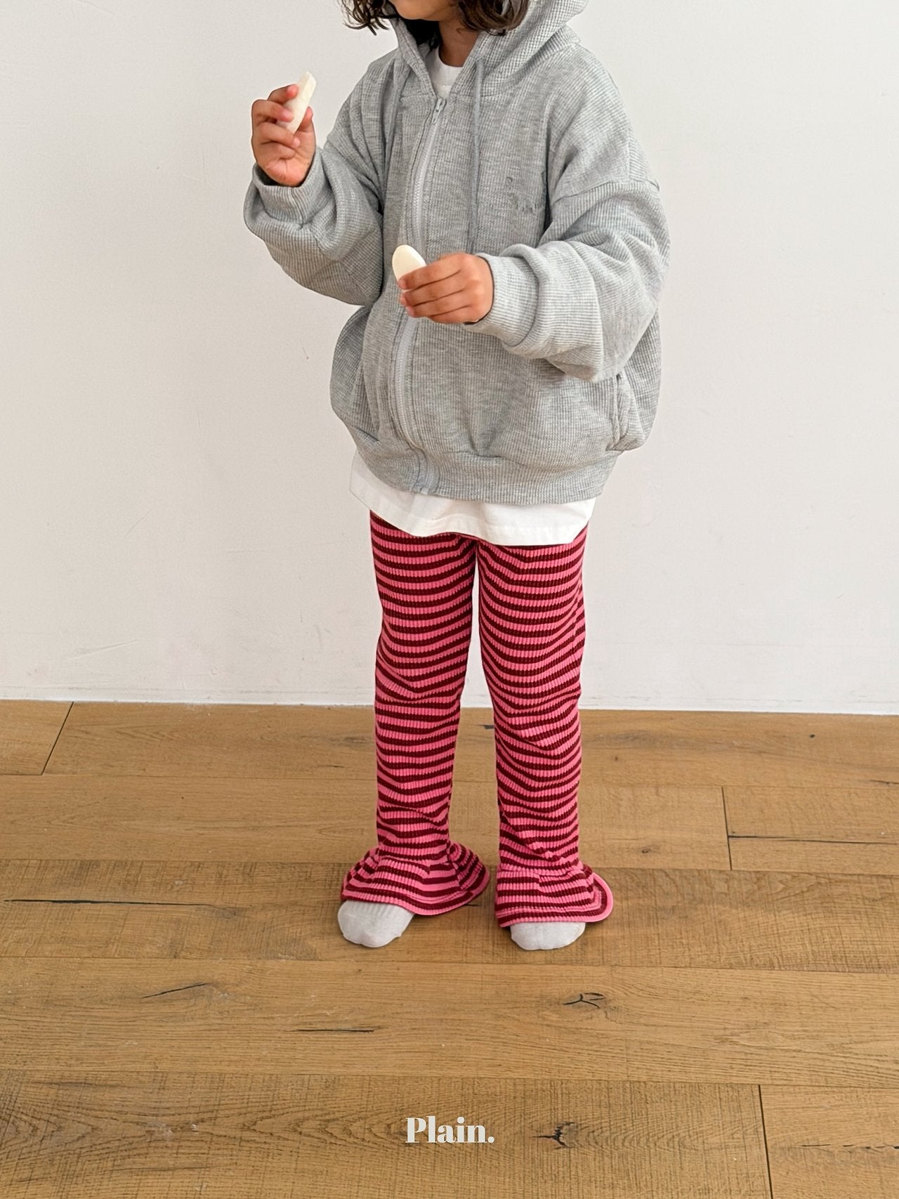 ［plain］Frill stripe leggings