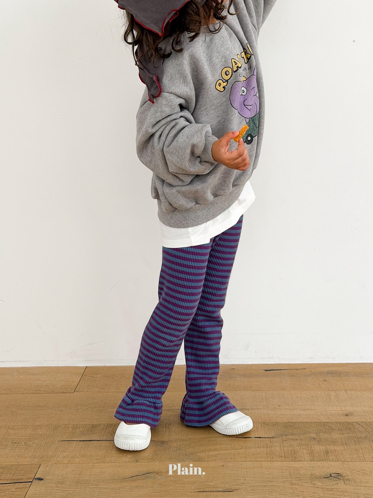 ［plain］Frill stripe leggings