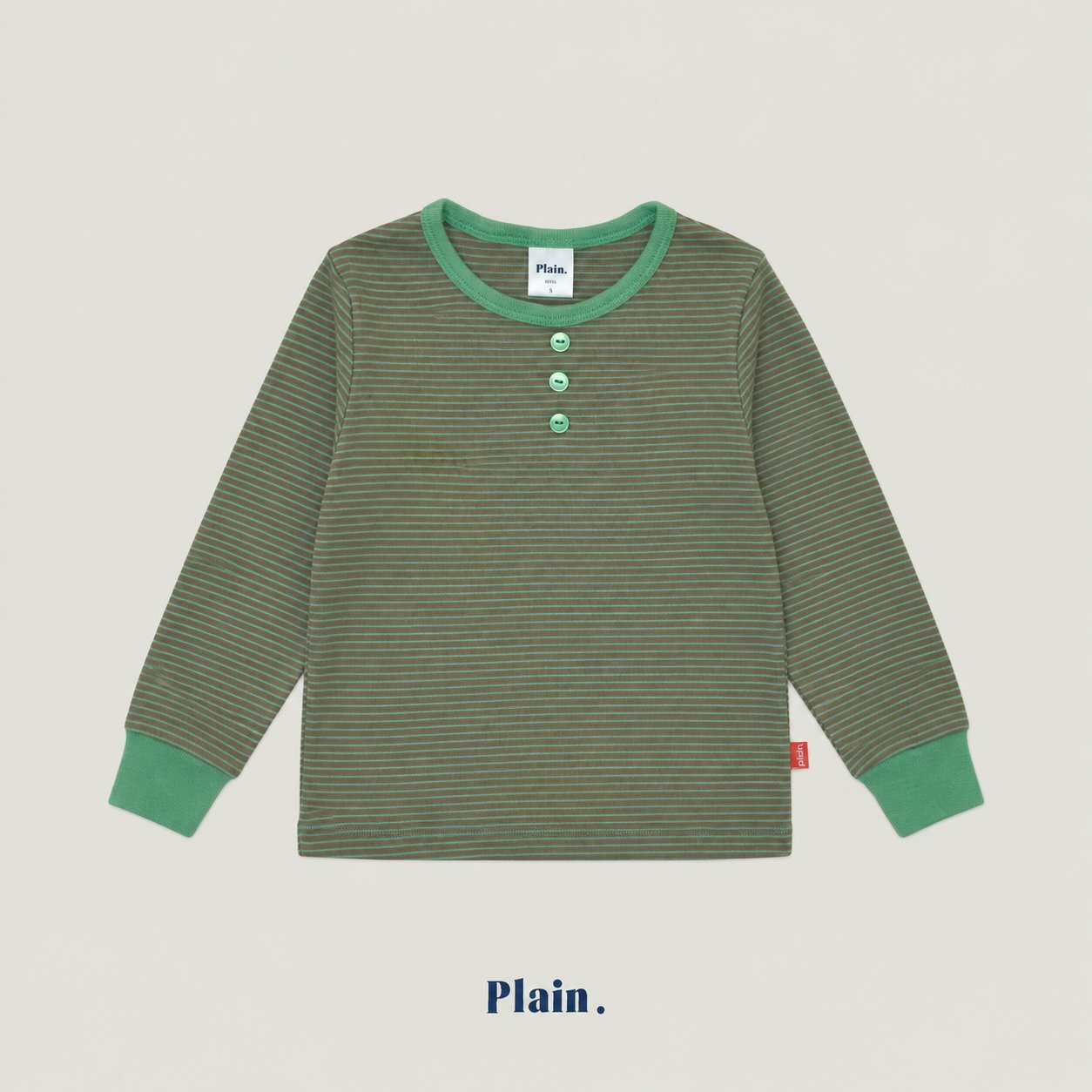 ［plain］Button stripe tee