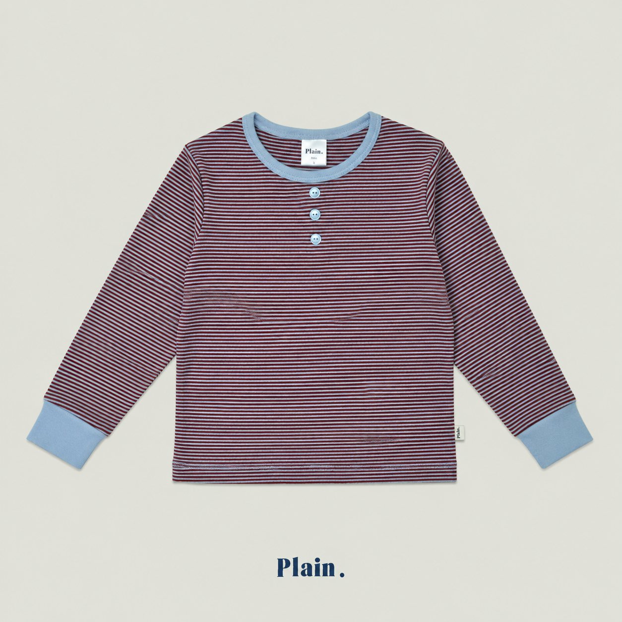 ［plain］Button stripe tee
