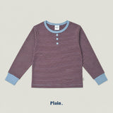 ［plain］Button stripe tee