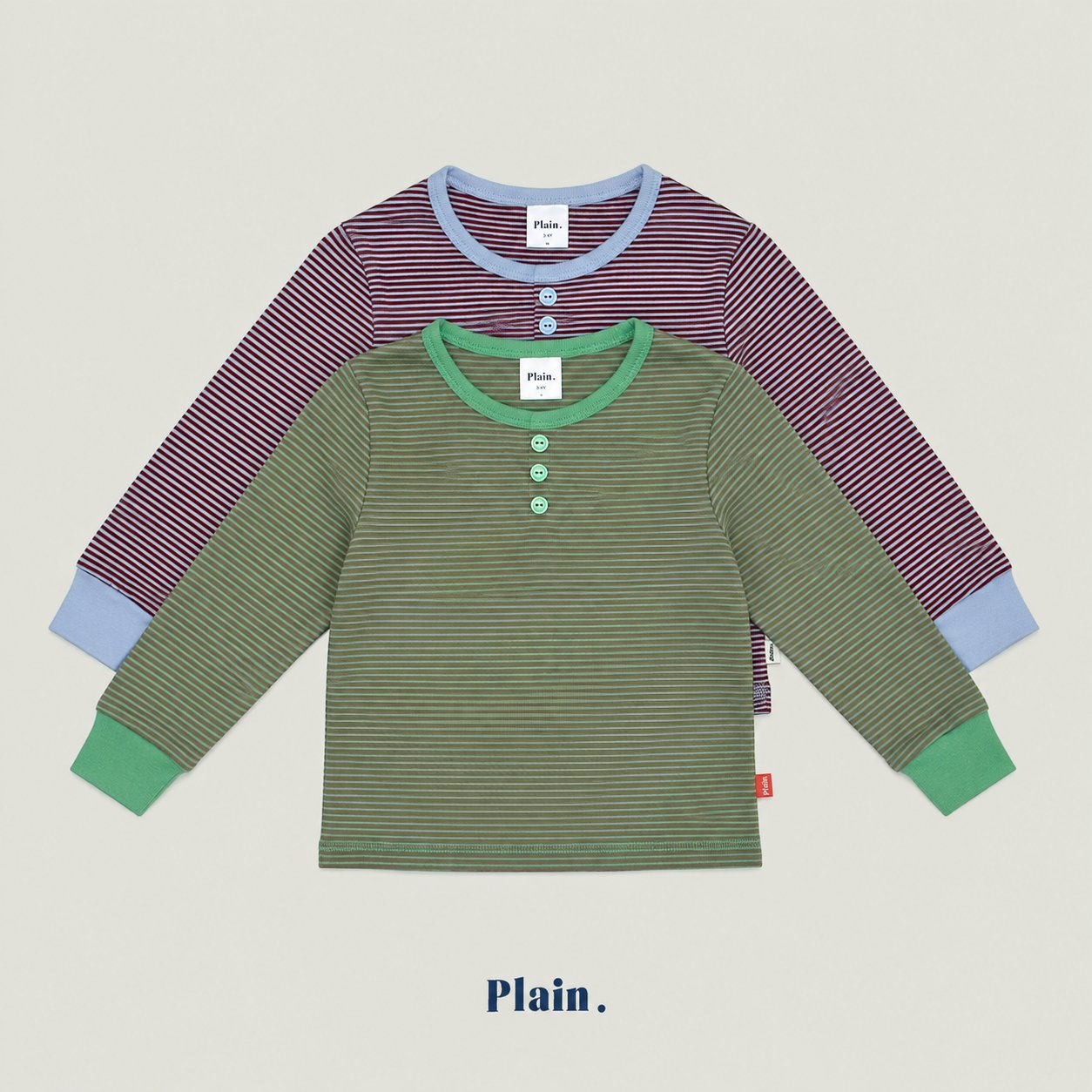 ［plain］Button stripe tee
