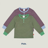 ［plain］Button stripe tee
