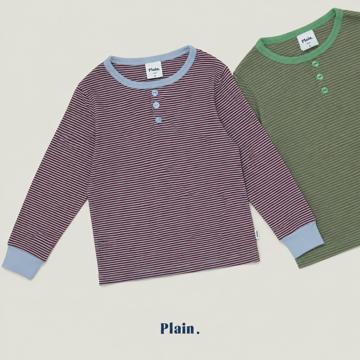 ［plain］Button stripe tee