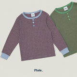 ［plain］Button stripe tee