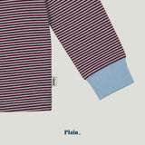 ［plain］Button stripe tee