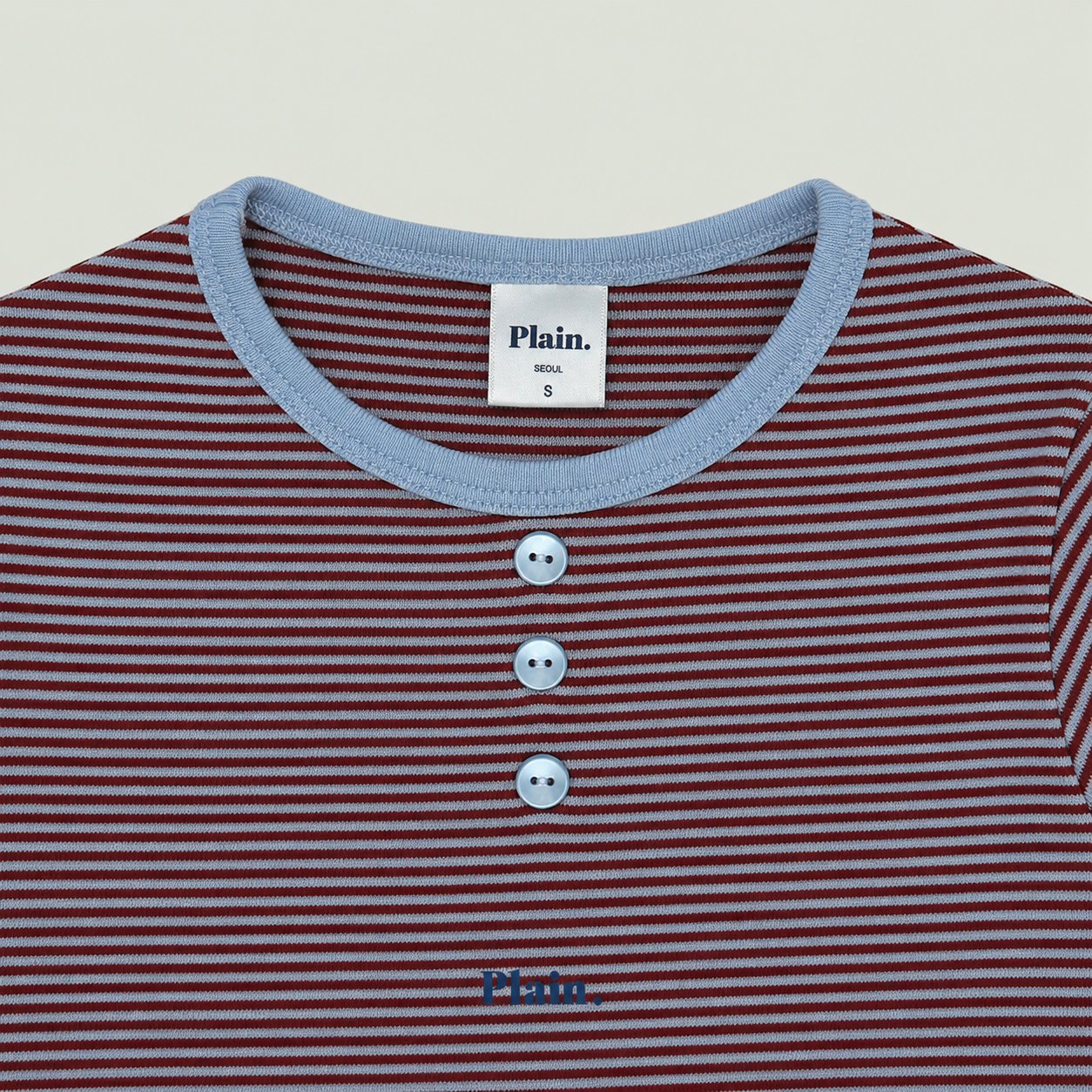 ［plain］Button stripe tee