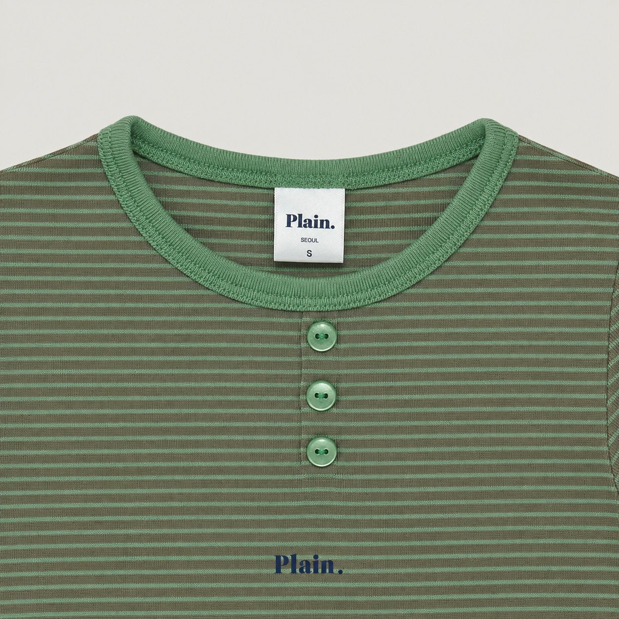 ［plain］Button stripe tee