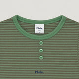 ［plain］Button stripe tee