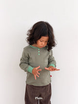 ［plain］Button stripe tee