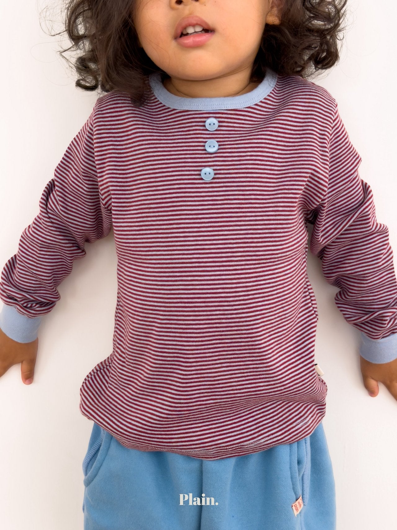 ［plain］Button stripe tee
