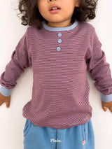 ［plain］Button stripe tee