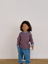 ［plain］Button stripe tee