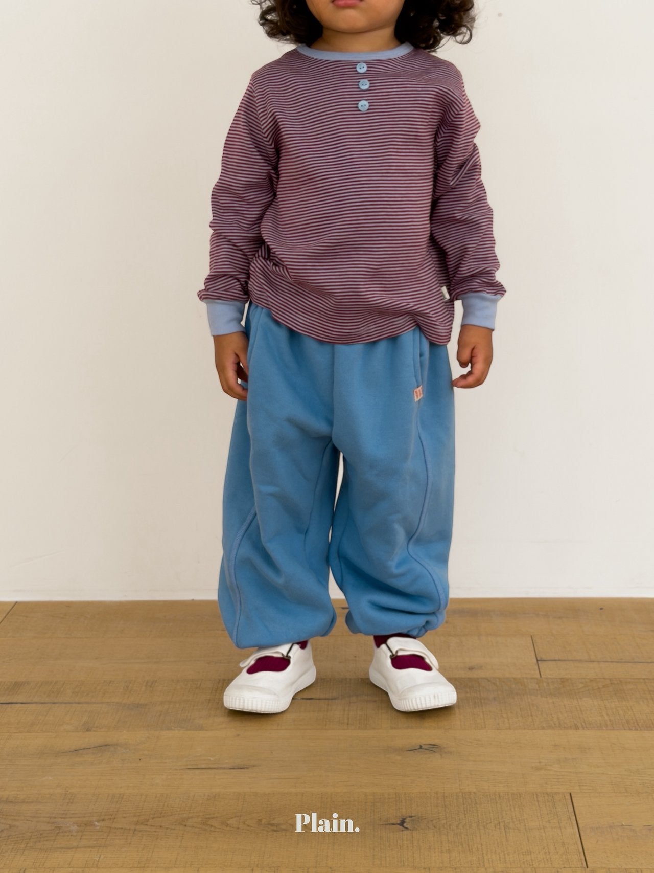 ［plain］Button stripe tee