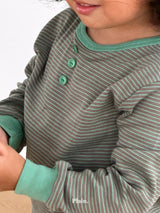 ［plain］Button stripe tee