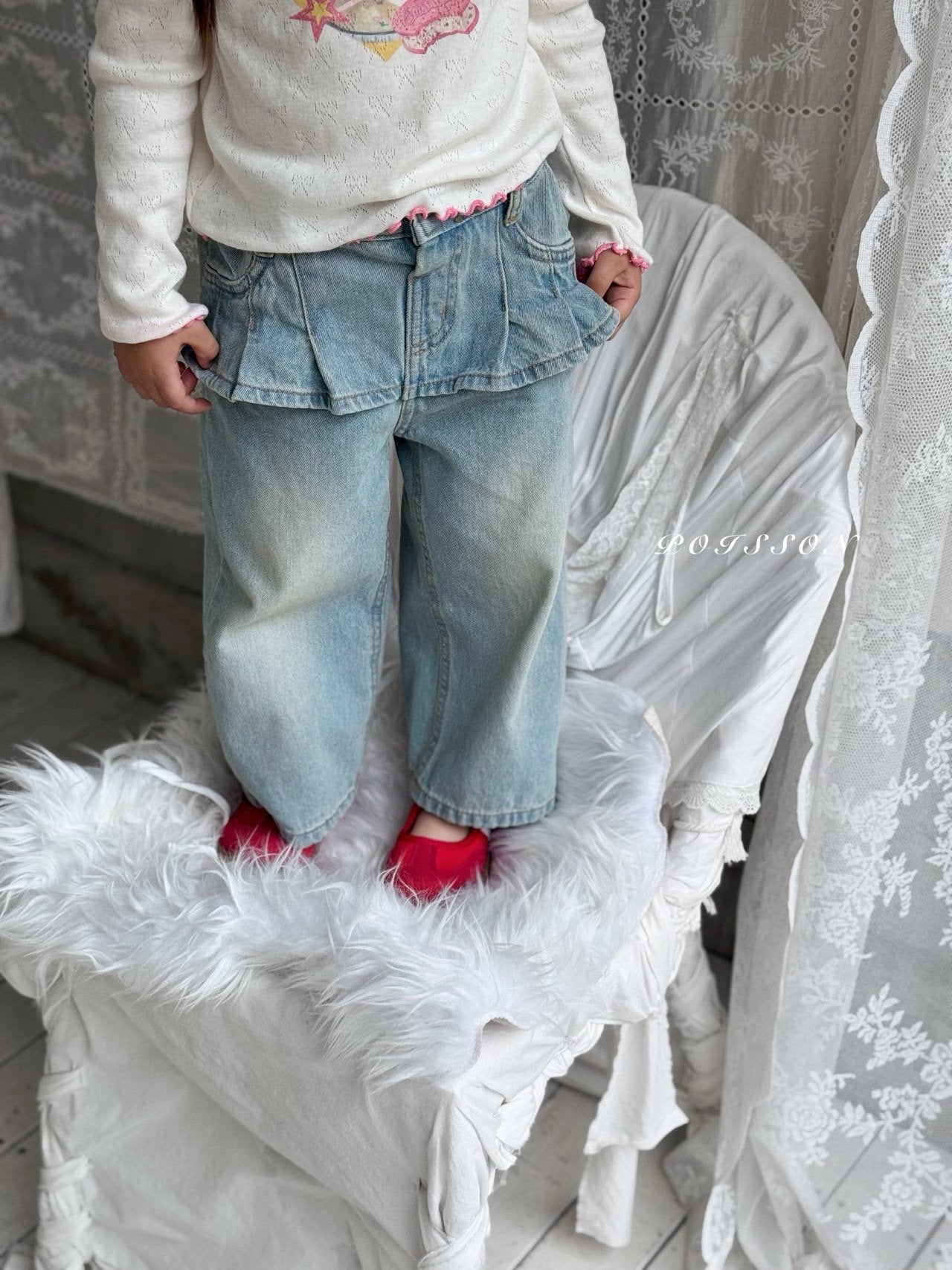 ［poisson］Pleate skirt denim pants