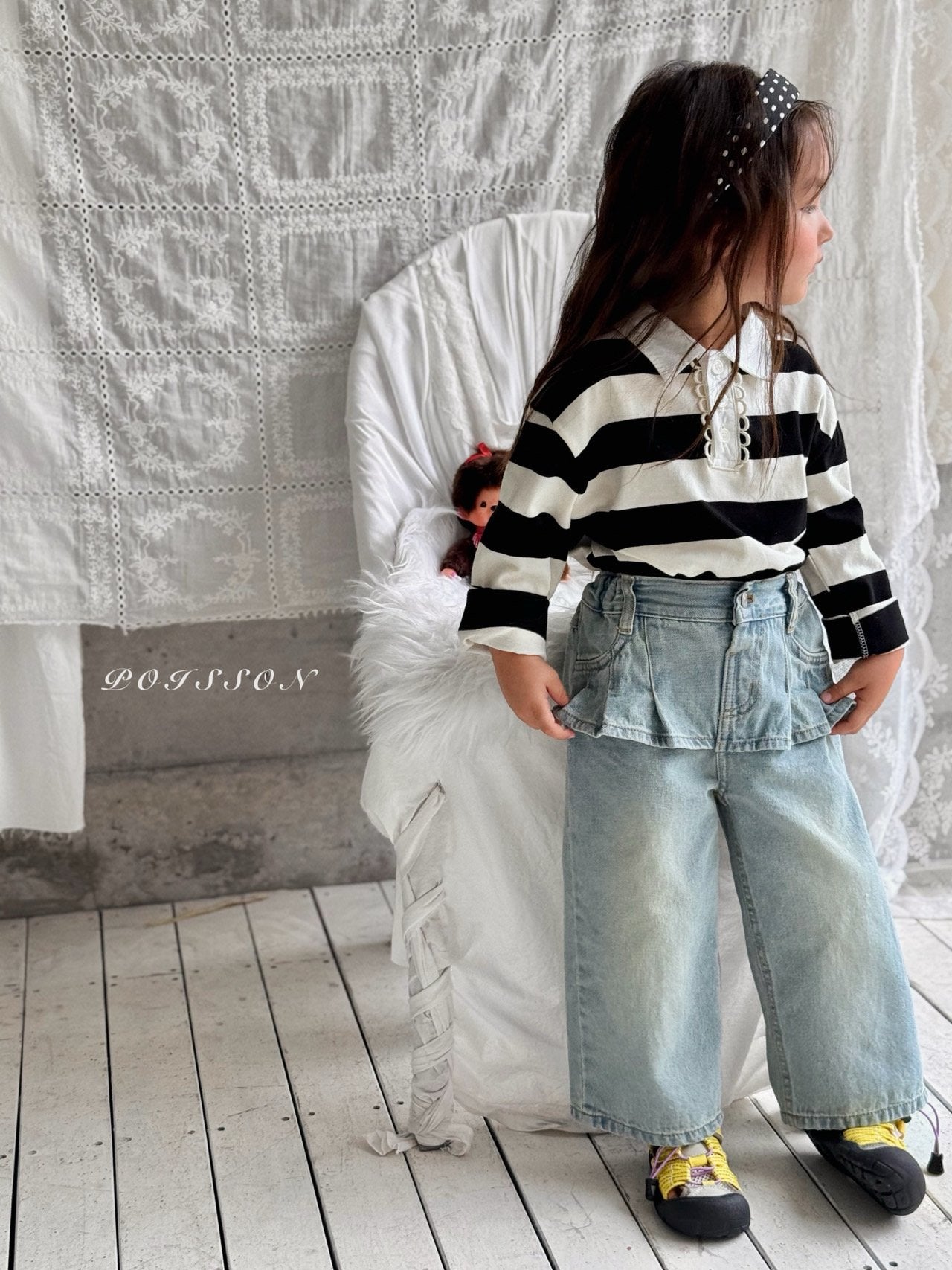 ［poisson］Pleate skirt denim pants