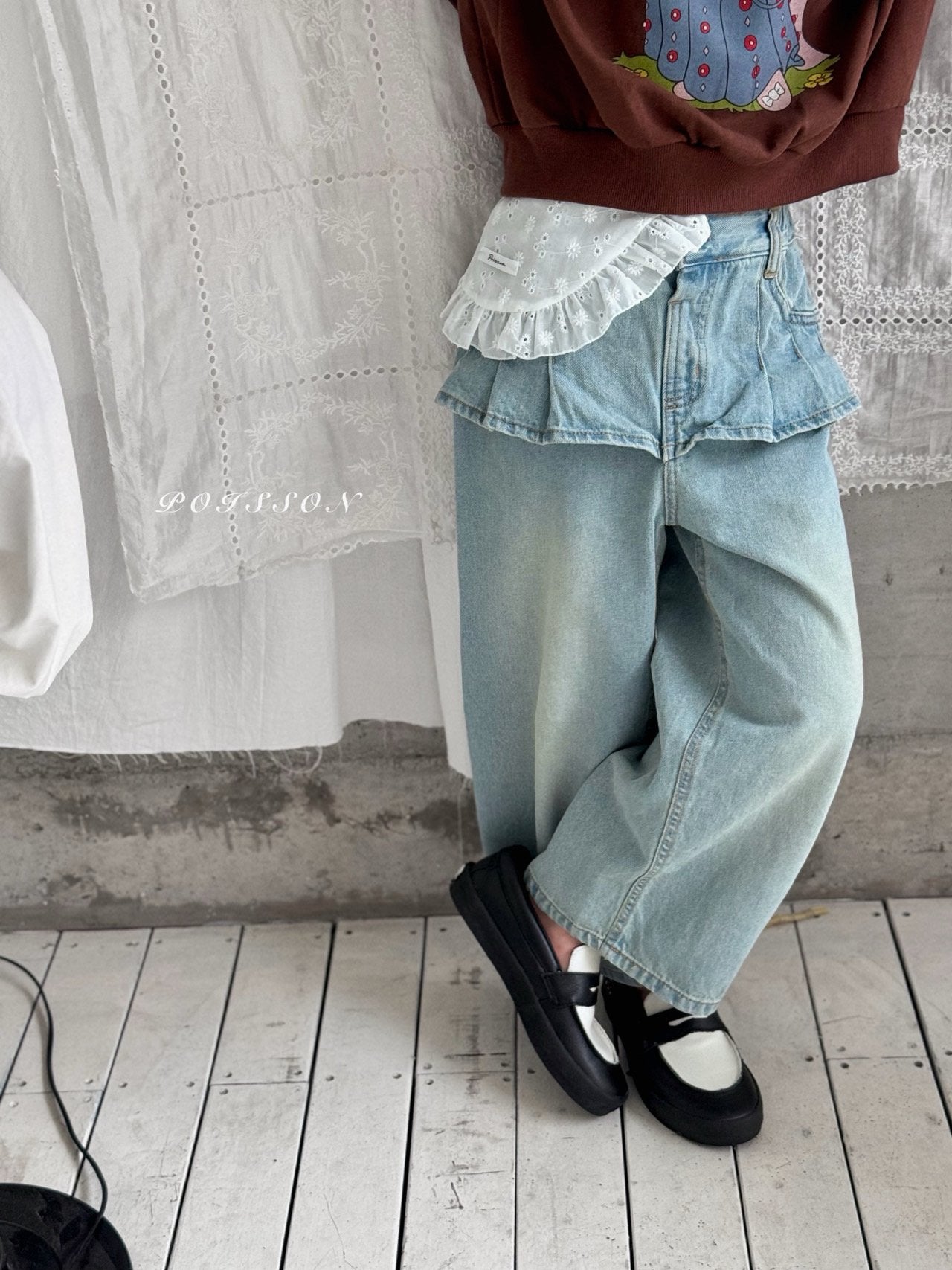 ［poisson］Pleate skirt denim pants