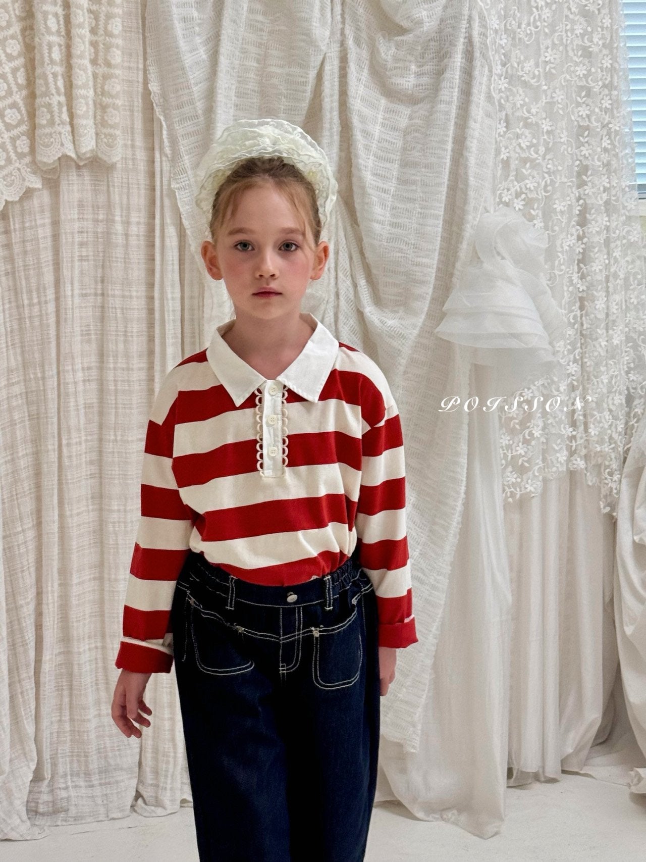 ［poisson］Stripe collar tee