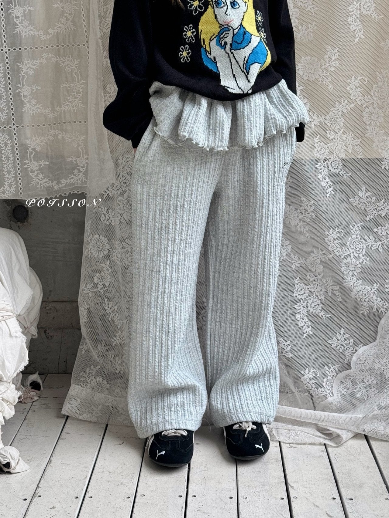 ［poisson］Knit frill pants