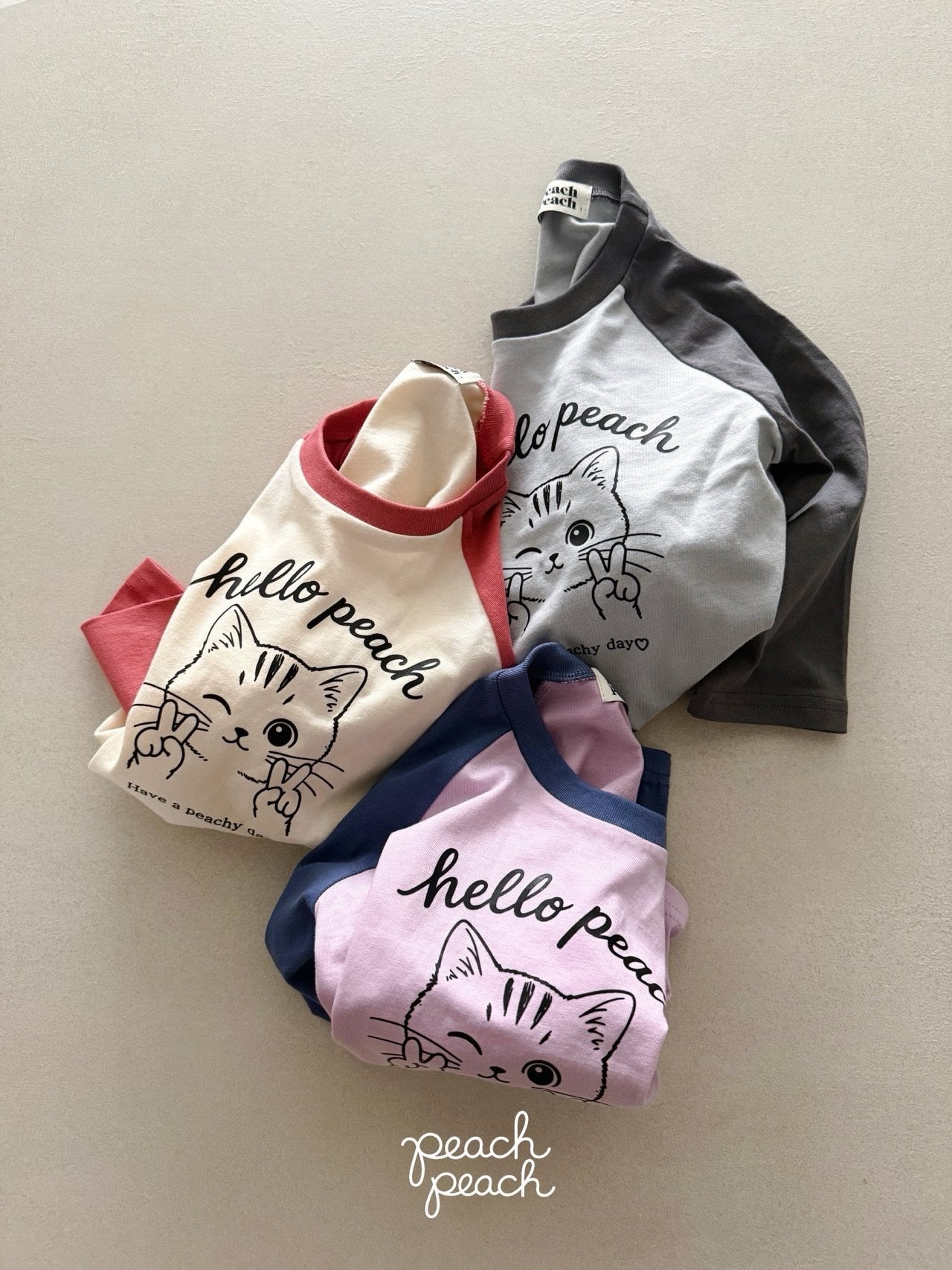 ［peach peach］Hello peach raglan tee