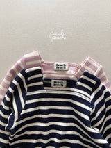 ［peach peach］London stripe knit tee