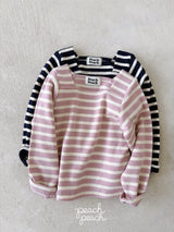 ［peach peach］London stripe knit tee