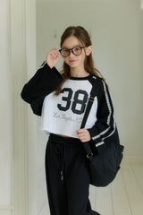 [DOREDORE] Lace raglan crop tee
