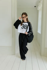 [DOREDORE] Lace raglan crop tee