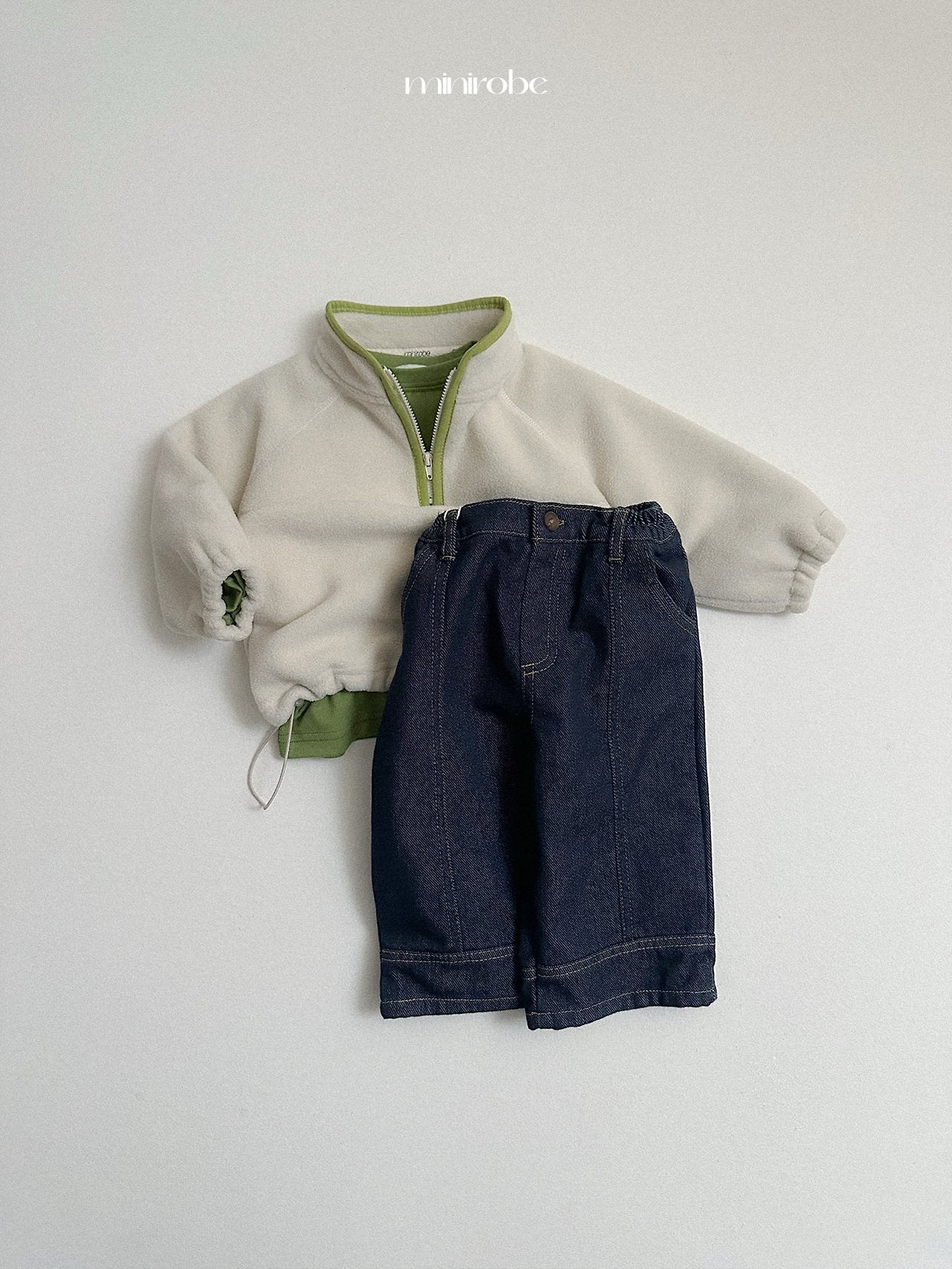 [minirobe] Non-fade panel denim pants