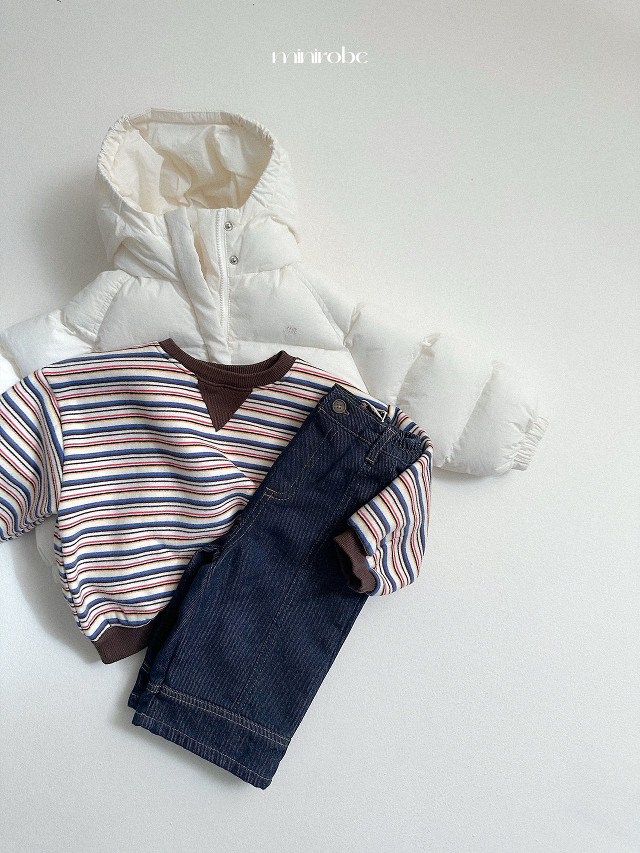 [minirobe] Non-fade panel denim pants