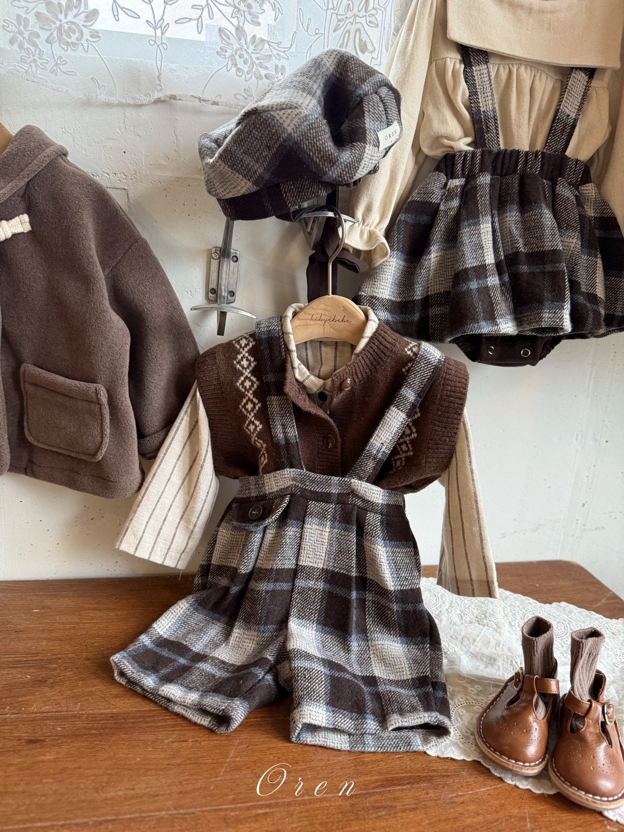 ［OREN］Brunel check suspender half pants