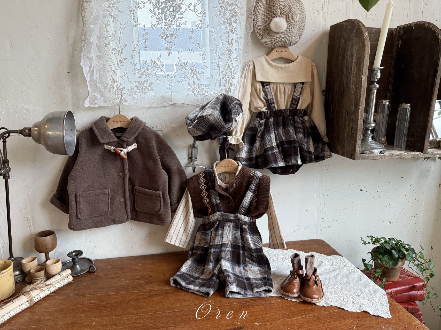 ［OREN］Brunel check suspender half pants