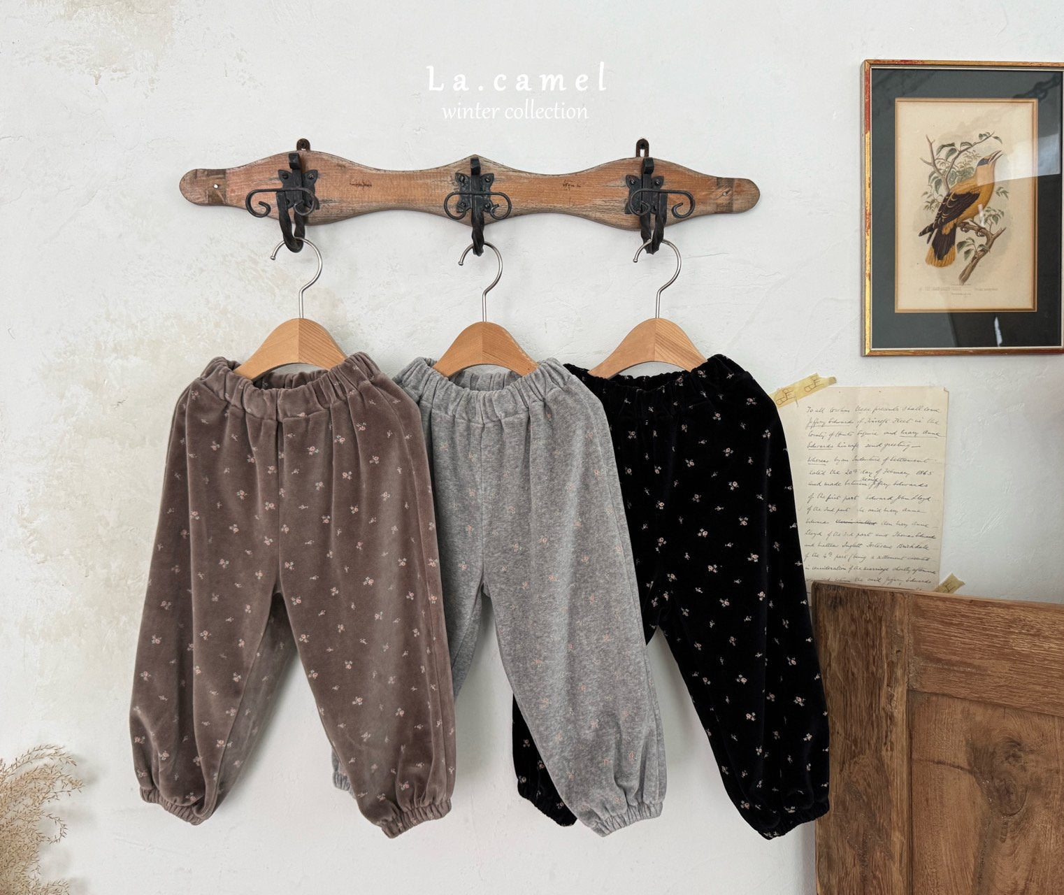 ［La.camel］Velvet flower pants