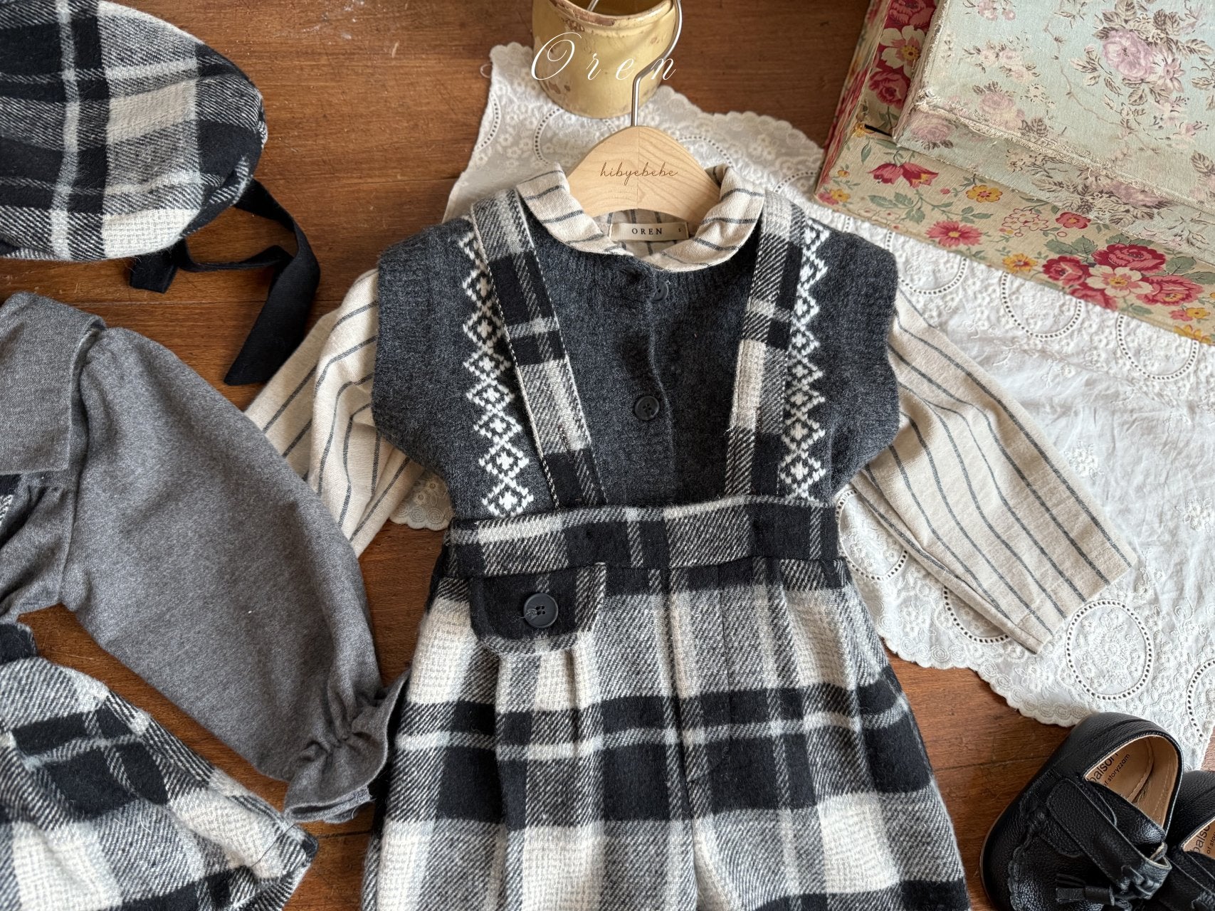 ［OREN］Brunel check suspender half pants