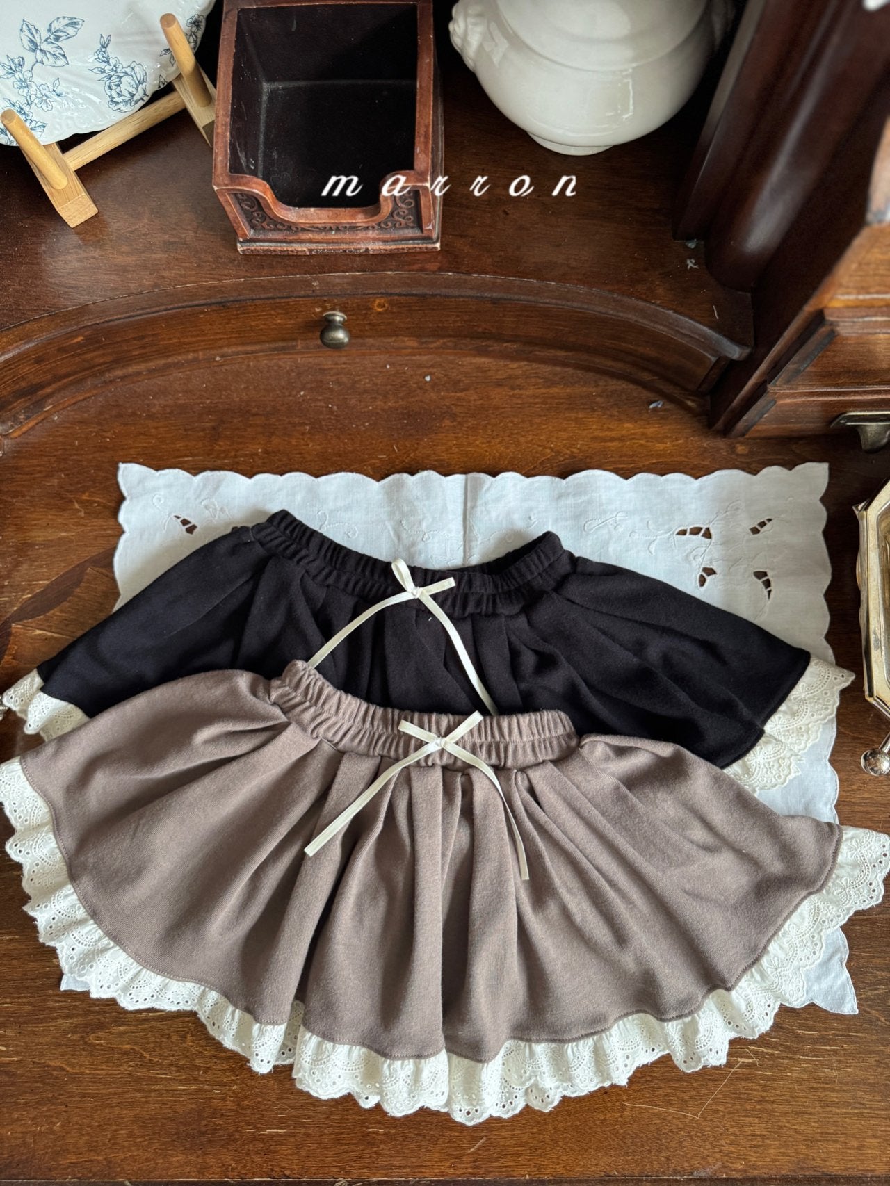［marron］Shirring ribbon skirt