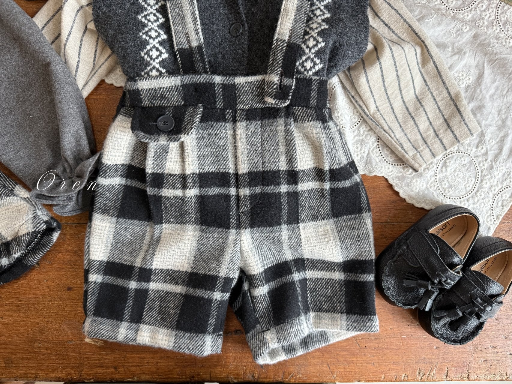 ［OREN］Brunel check suspender half pants