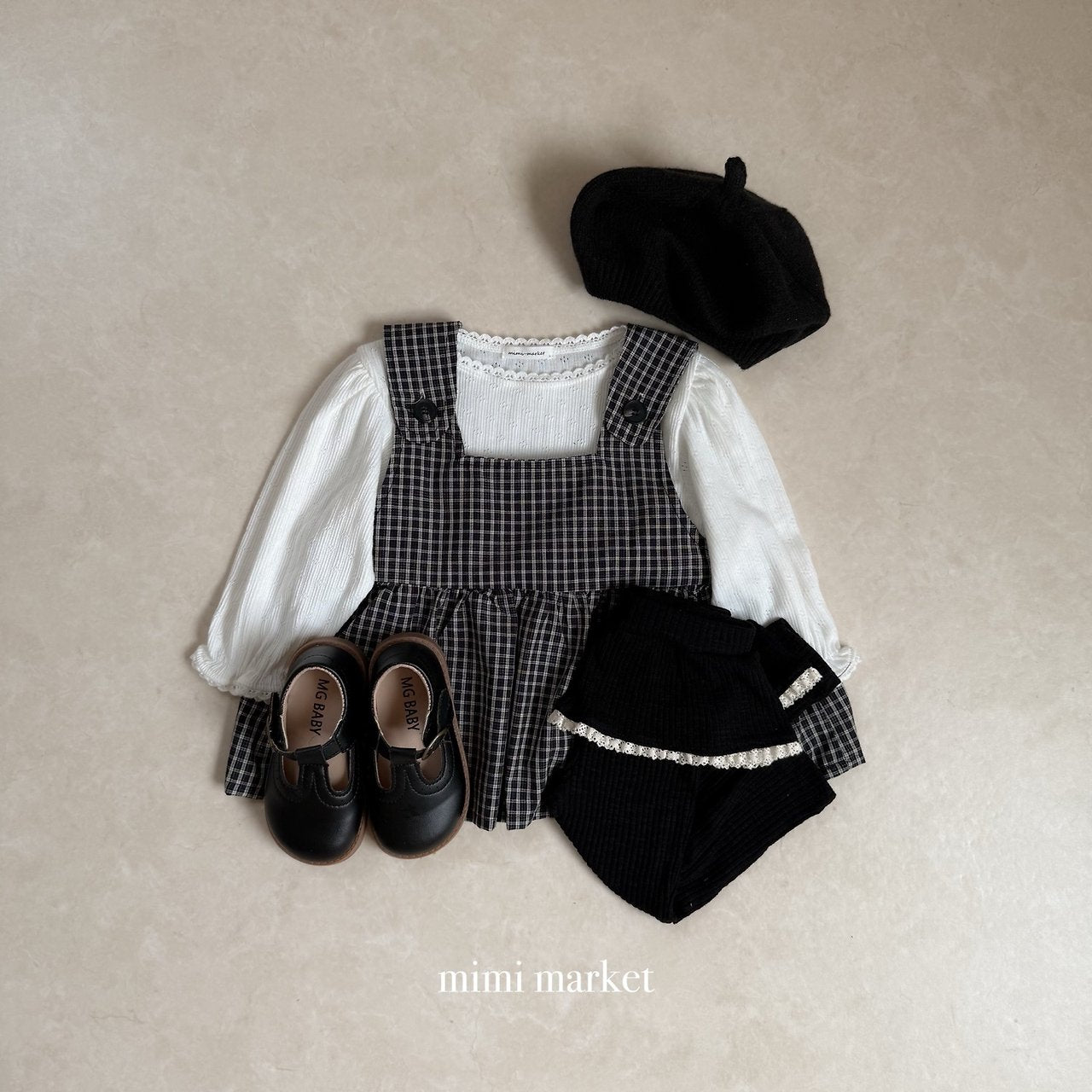 ［mimi market］Rona check suspender one-piece