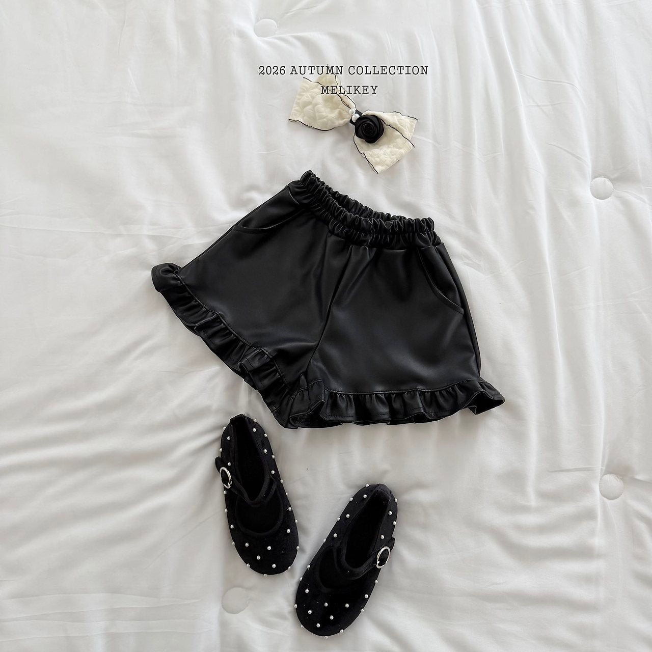 ［Melikey］Leather frill short pants
